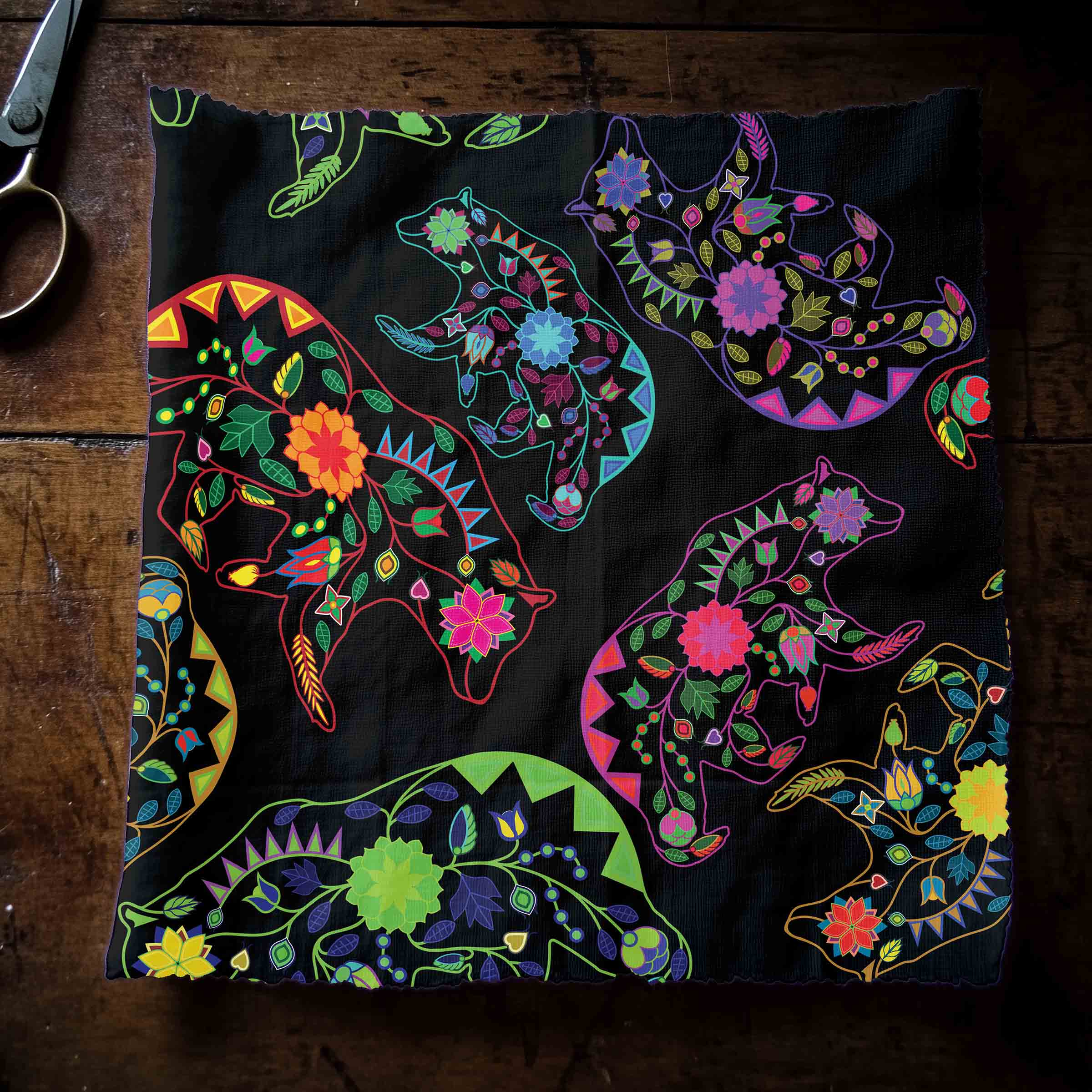 Neon Floral Bears Satin Fabric By the Yard Pre Order