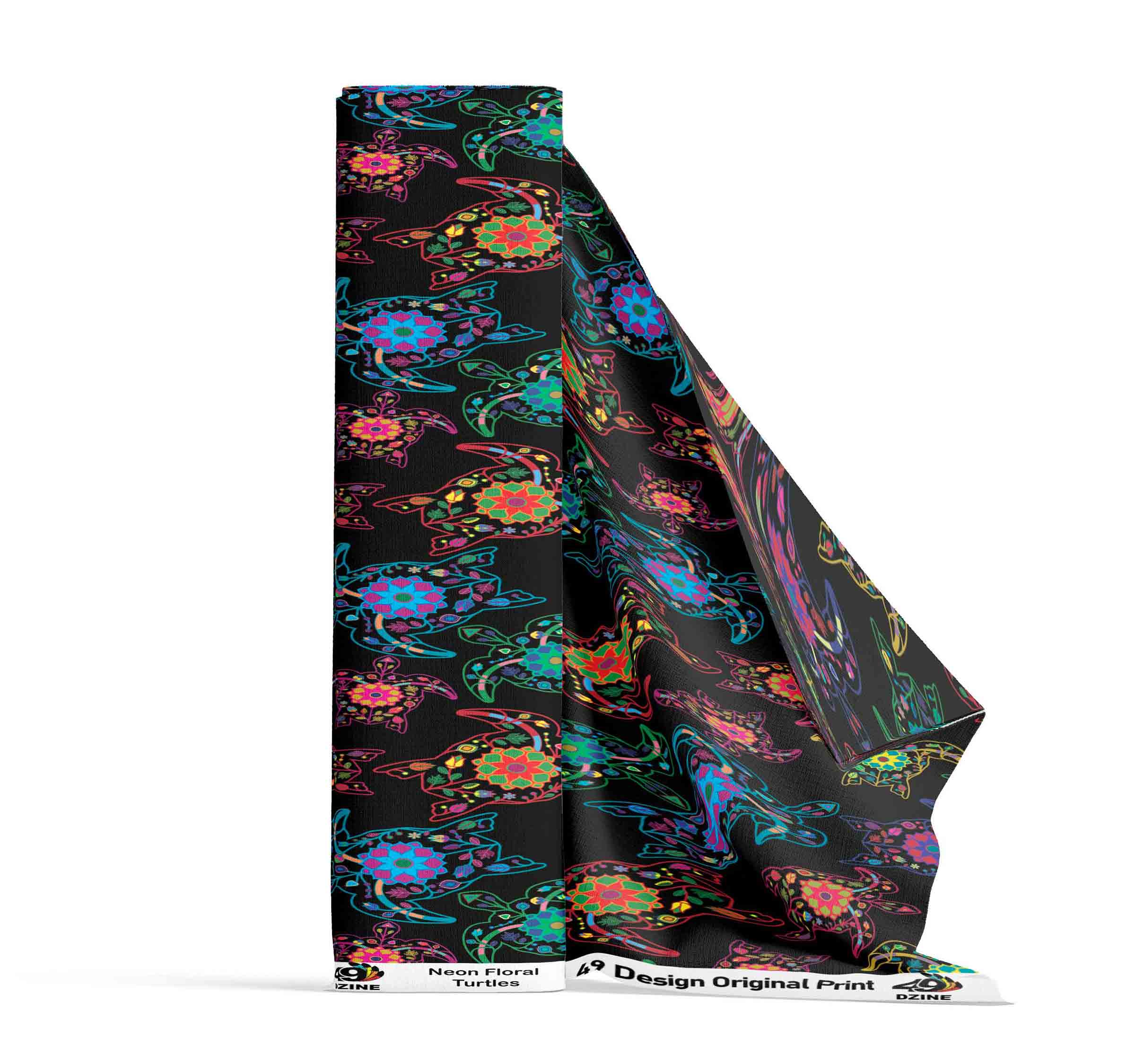 Neon Floral Turtles Satin Fabric By the Yard Pre Order