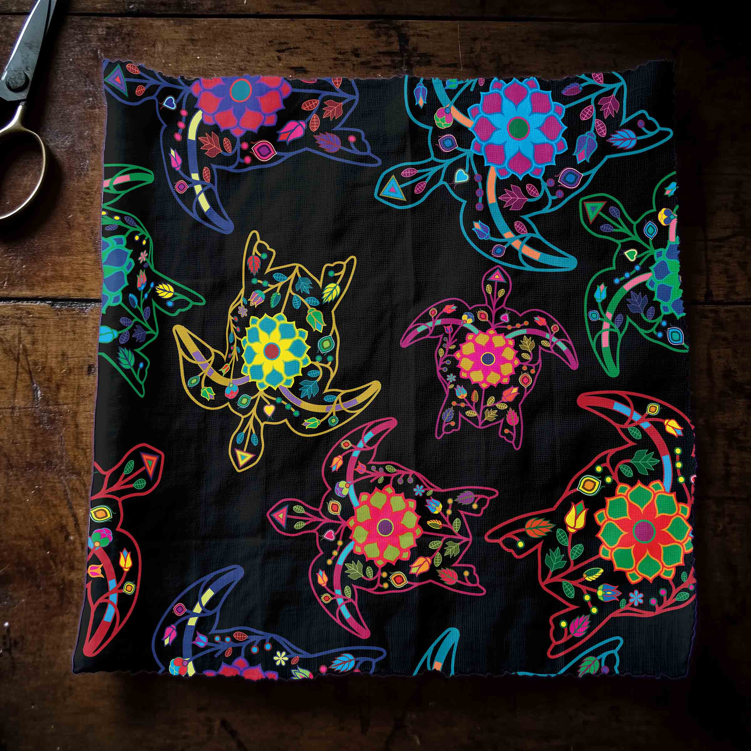Neon Floral Turtles Satin Fabric By the Yard Pre Order