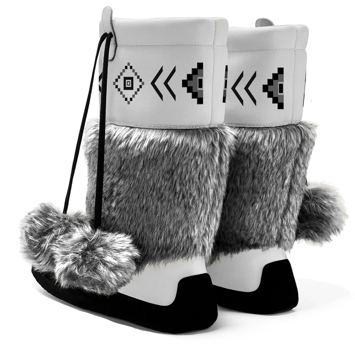 Owl Watcher White Real Leather MocLux Calf with Grey Fur