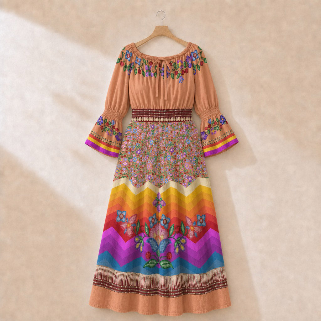 Petal Harmony Terracotta 3 Smocked Waist Peasant Dress