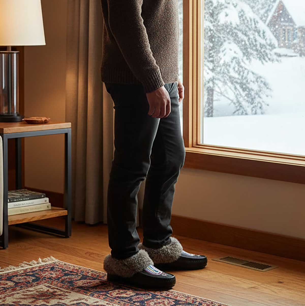 Prairie Signal Brown Leather Mottled Fur Moccasin