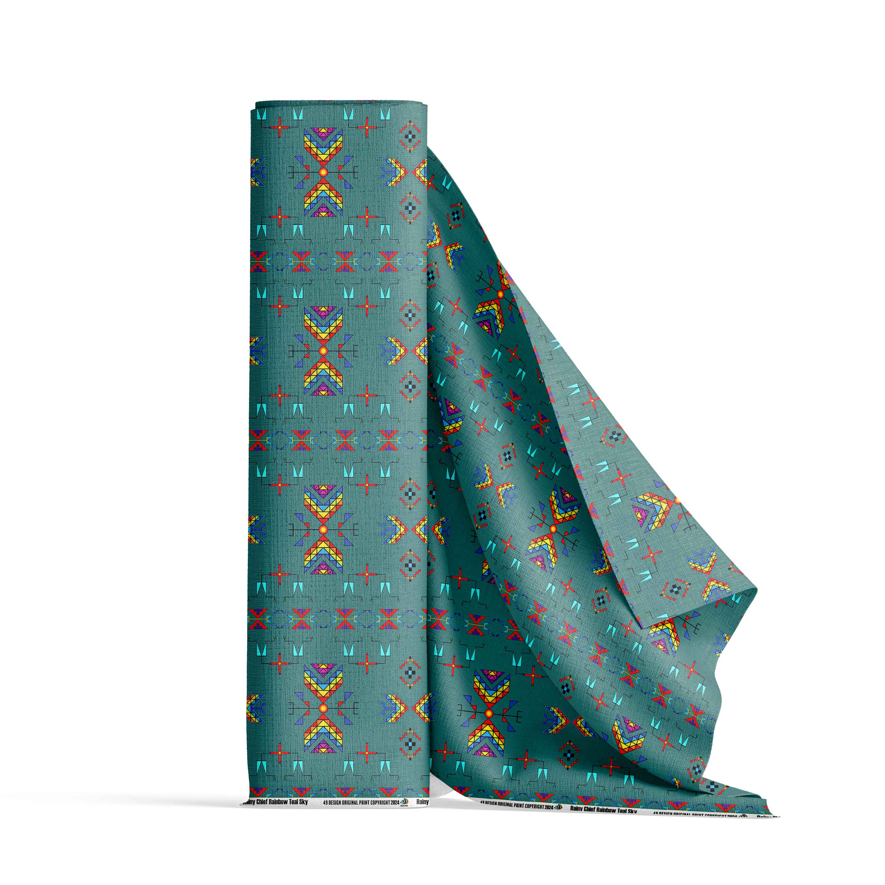 Rainy Chief Rainbow Teal Sky Satin Fabric By the Yard Pre Order