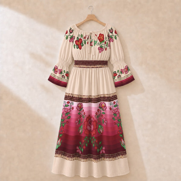 Rose Reverie Cream 1 Smocked Waist Peasant Dress