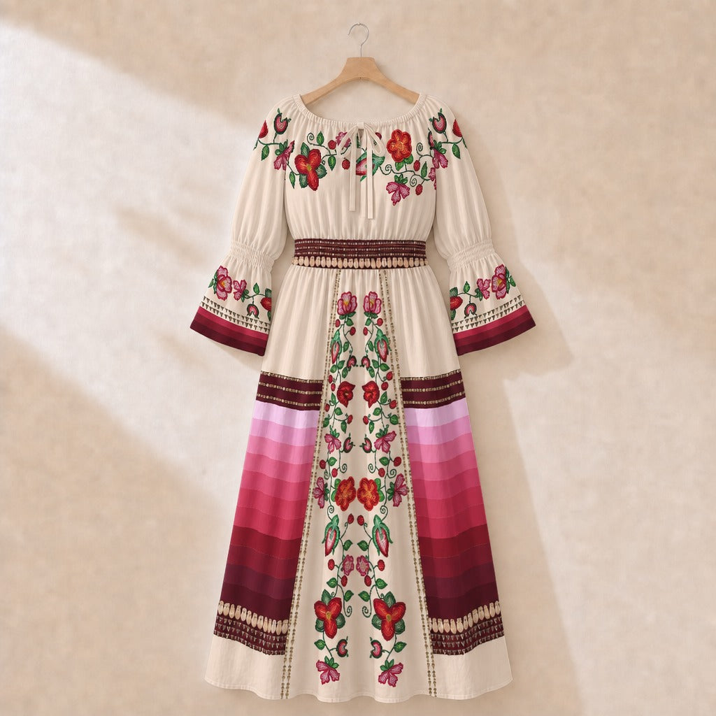 Rose Reverie Cream 2 Smocked Waist Peasant Dress