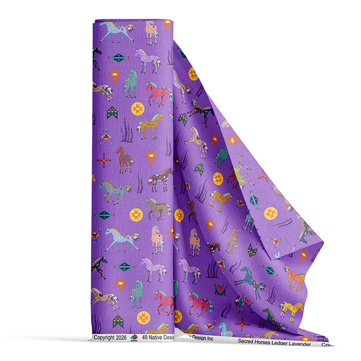 Sacred Horses Ledger Lavender 42 Inch Cotton Poplin Pre Order
