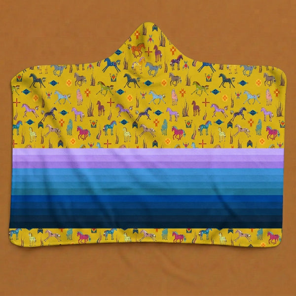 Sacred Horses Yellow Hooded Blanket