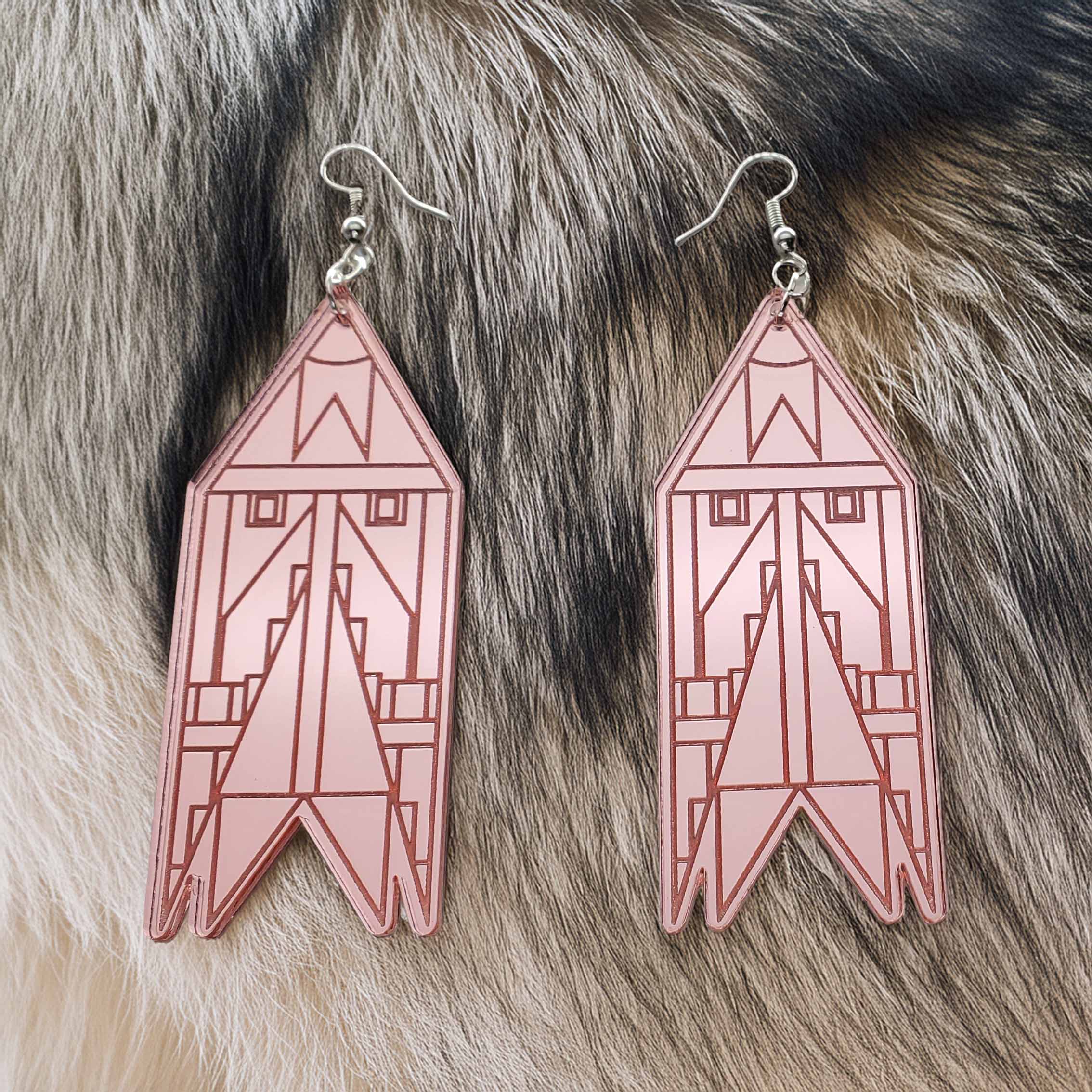 Sacred Path Geometric Design Handmade Acrylic Engraved Earring Set