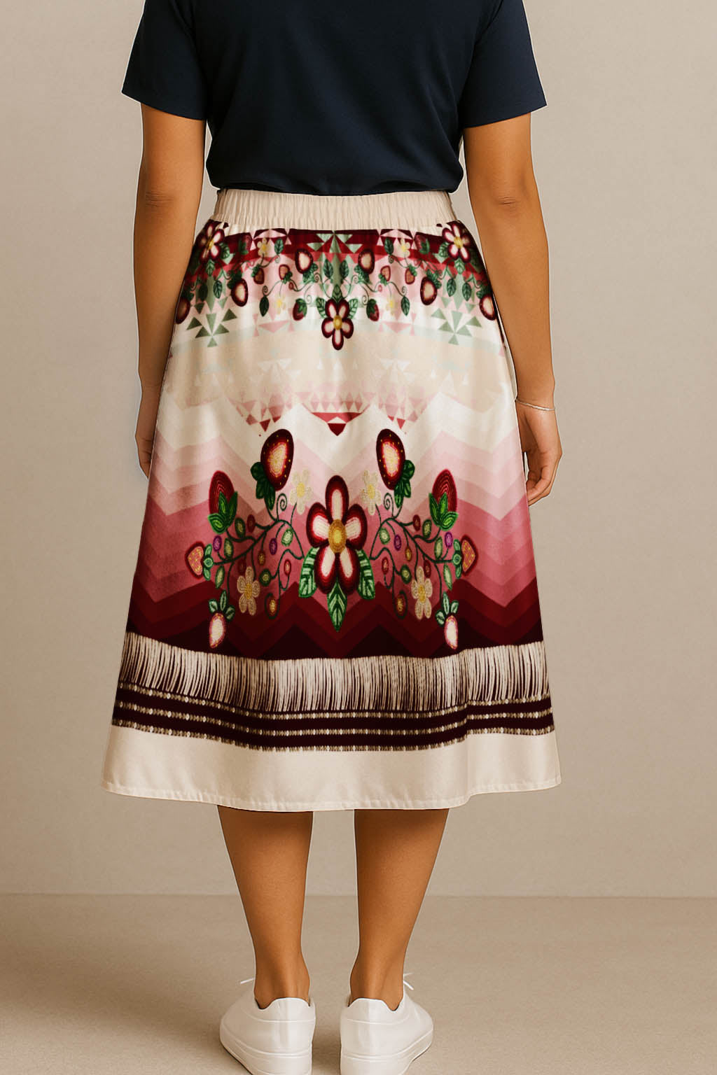 Sacred Strawberry Cream 1 Elastic Waist Pocket Midi Skirt