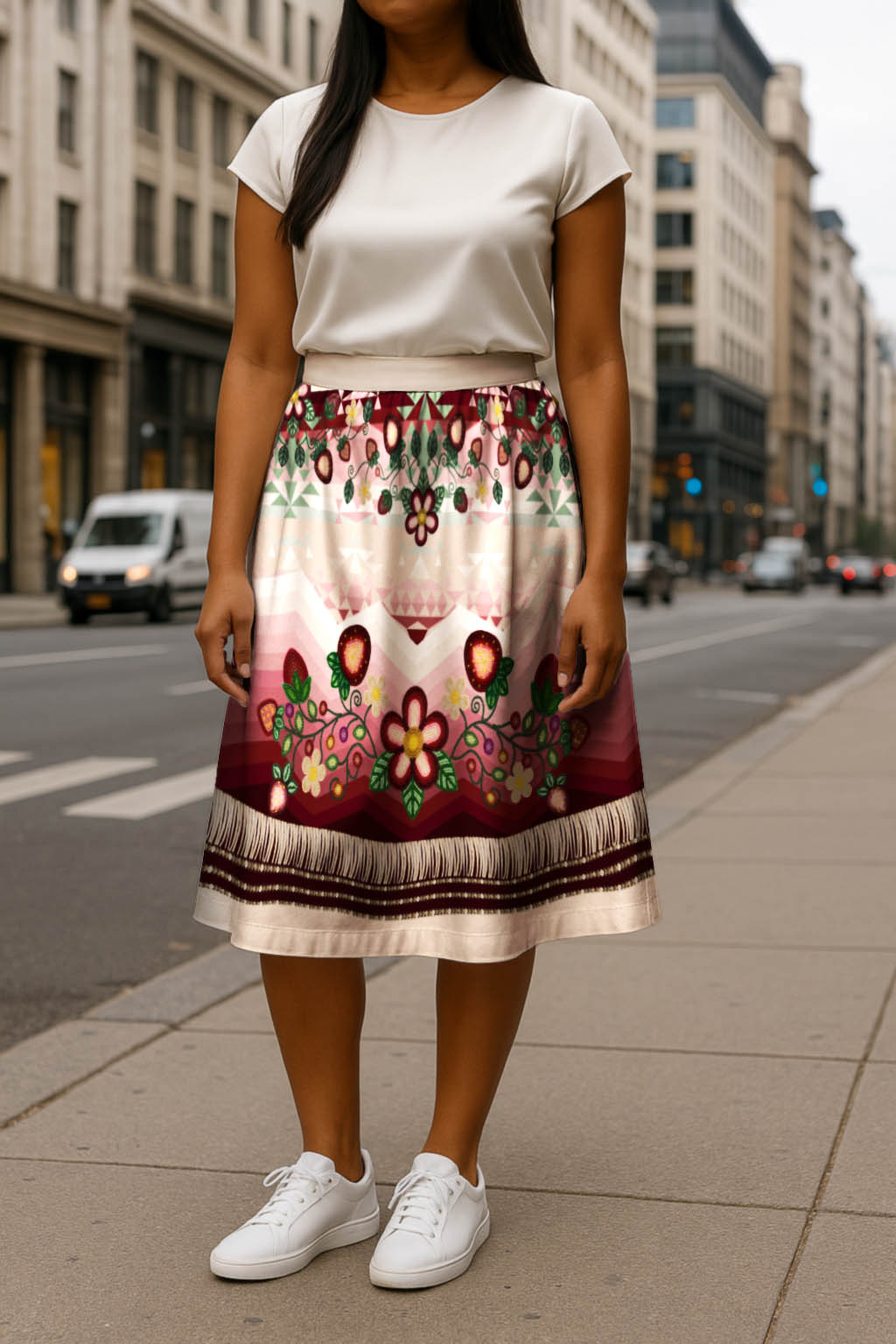 Sacred Strawberry Cream 1 Elastic Waist Pocket Midi Skirt