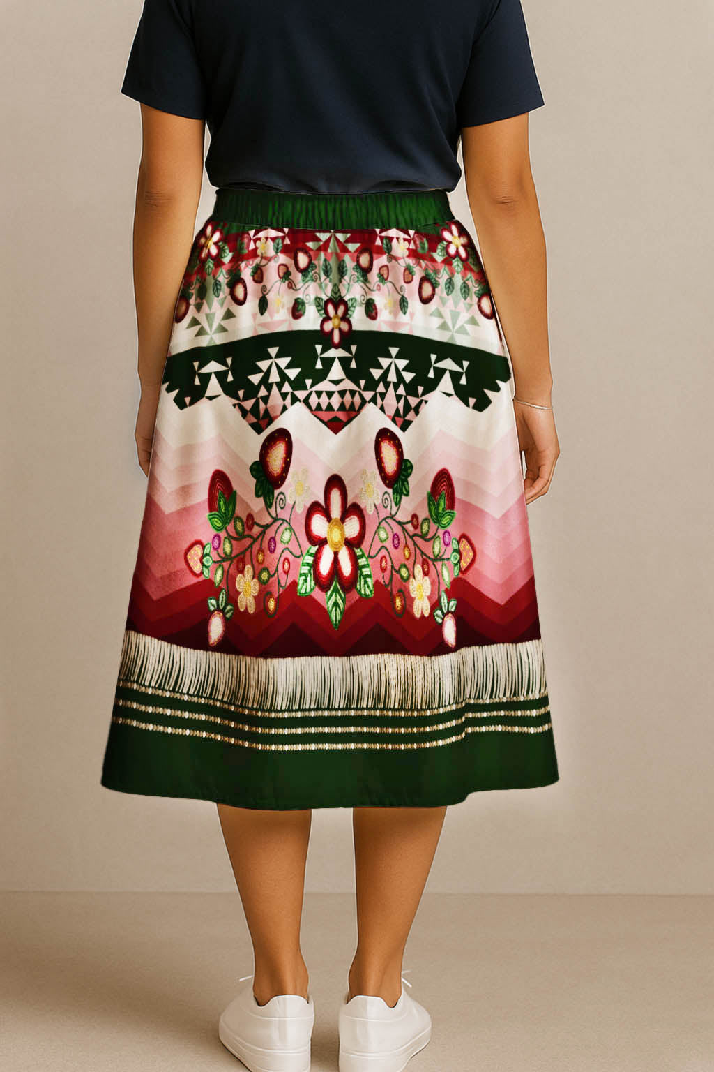Sacred Strawberry Hunter 1 Elastic Waist Pocket Midi Skirt