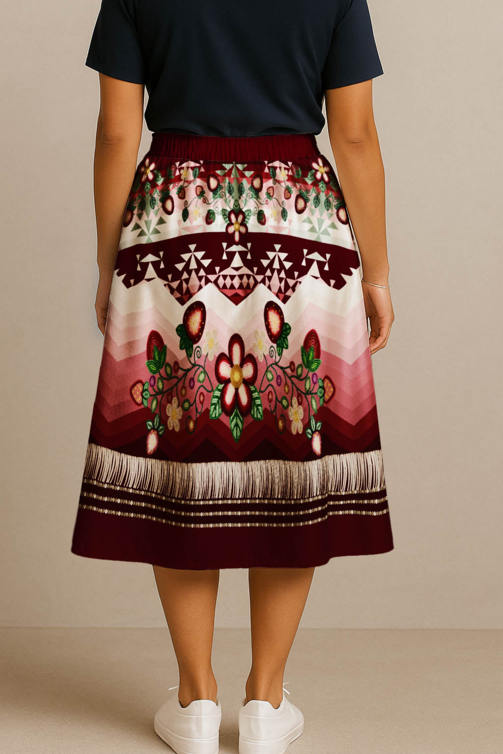 Sacred Strawberry Maroon 1 Elastic Waist Pocket Midi Skirt