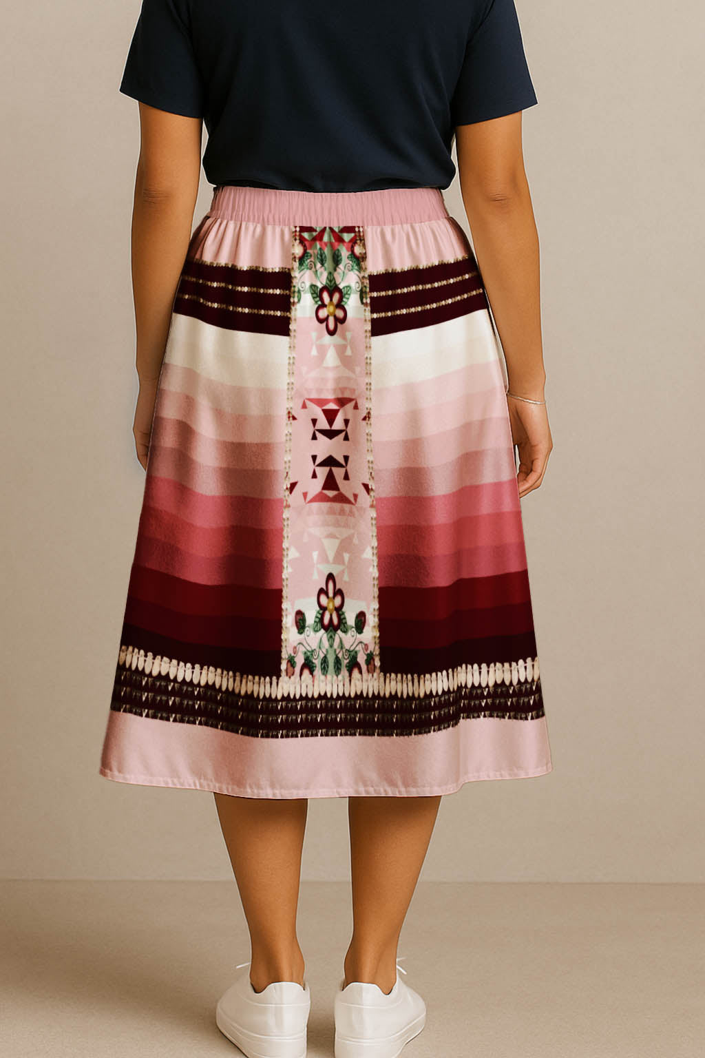 Sacred Strawberry Pink 2 Elastic Waist Pocket Midi Skirt