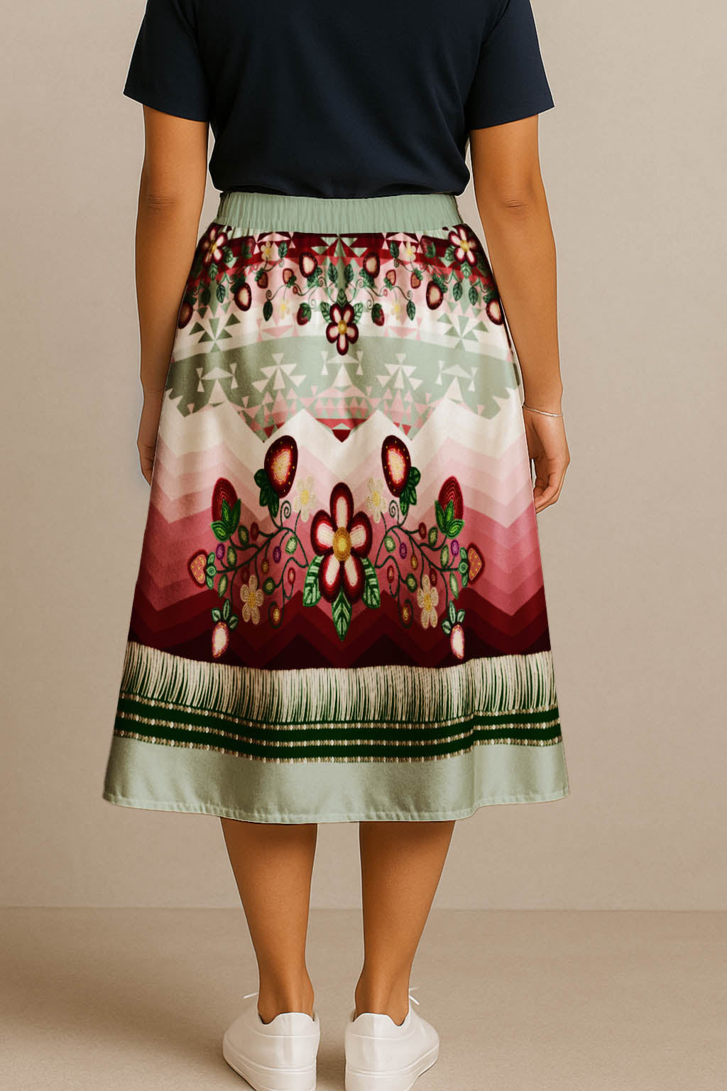 Sacred Strawberry Sage 1 Elastic Waist Pocket Midi Skirt