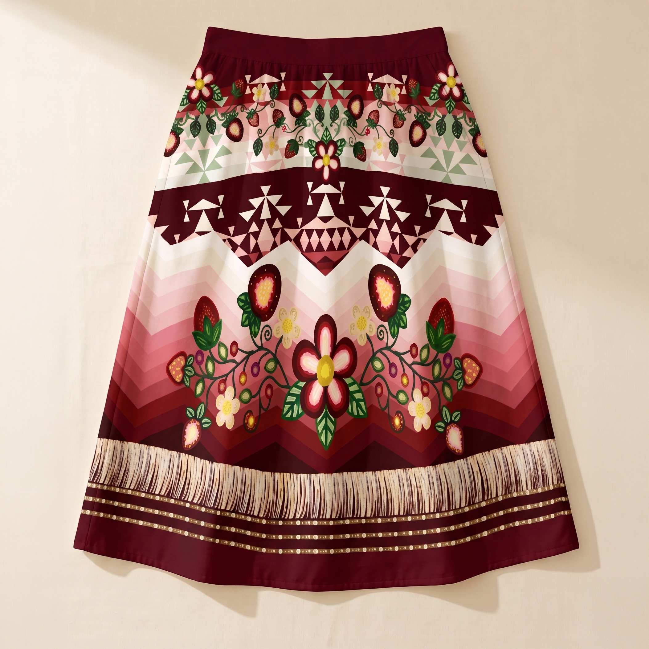 Sacred Strawberry Maroon 1 Elastic Waist Pocket Midi Skirt