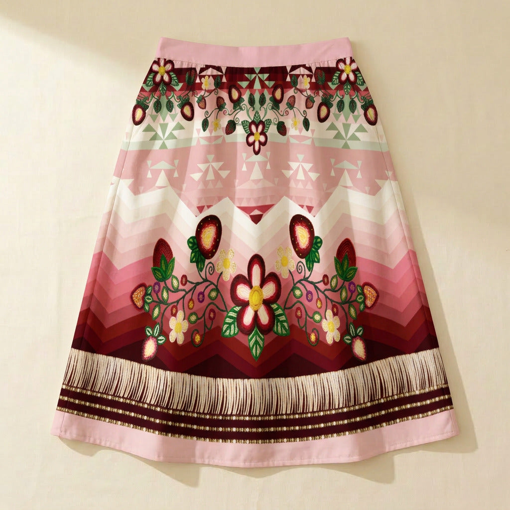Sacred Strawberry Pink 1 Elastic Waist Pocket Midi Skirt