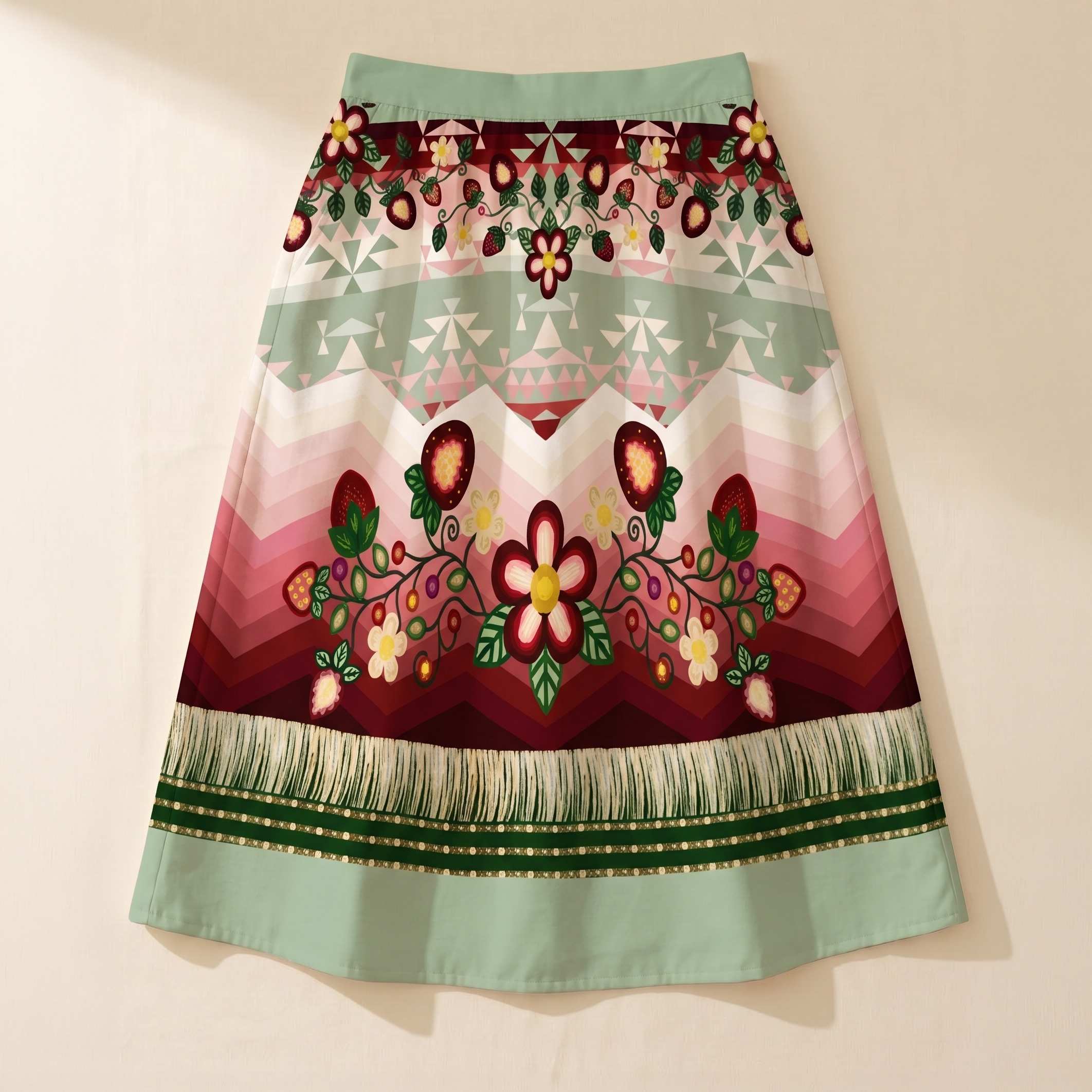 Sacred Strawberry Sage 1 Elastic Waist Pocket Midi Skirt