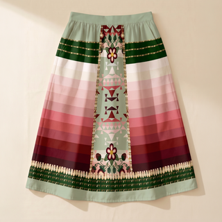 Sacred Strawberry Sage 2 Elastic Waist Pocket Midi Skirt