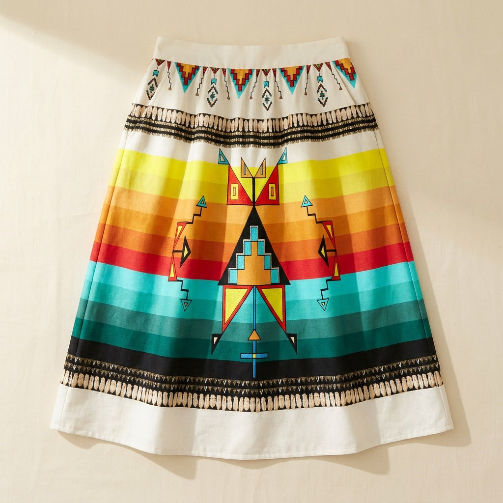 Sentinel of the Plains White 3 Elastic Waist Pocket Midi Skirt