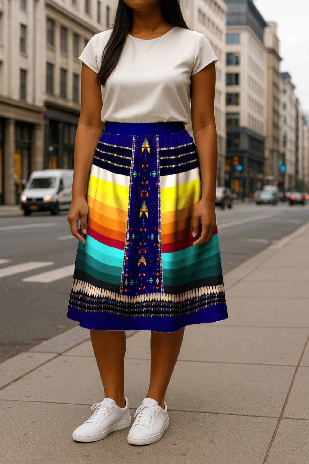 Sentinel of the Plains Navy 2 Elastic Waist Pocket Midi Skirt