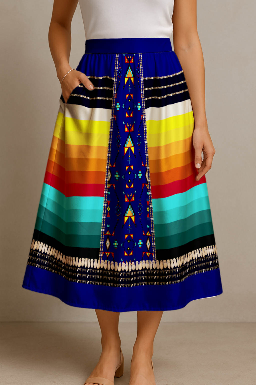 Sentinel of the Plains Navy 2 Elastic Waist Pocket Midi Skirt