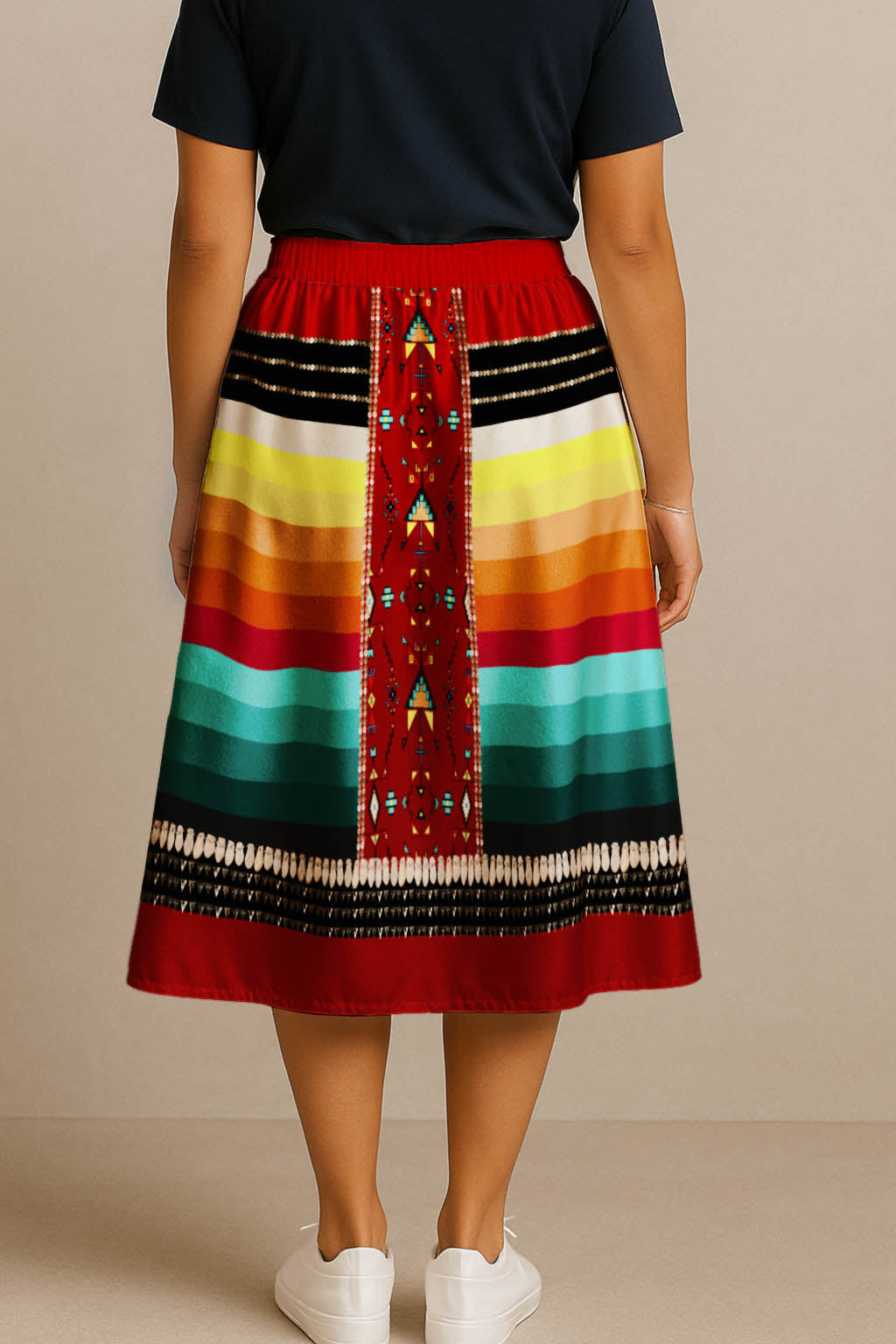 Sentinel of the Plains Red 1 Elastic Waist Pocket Midi Skirt