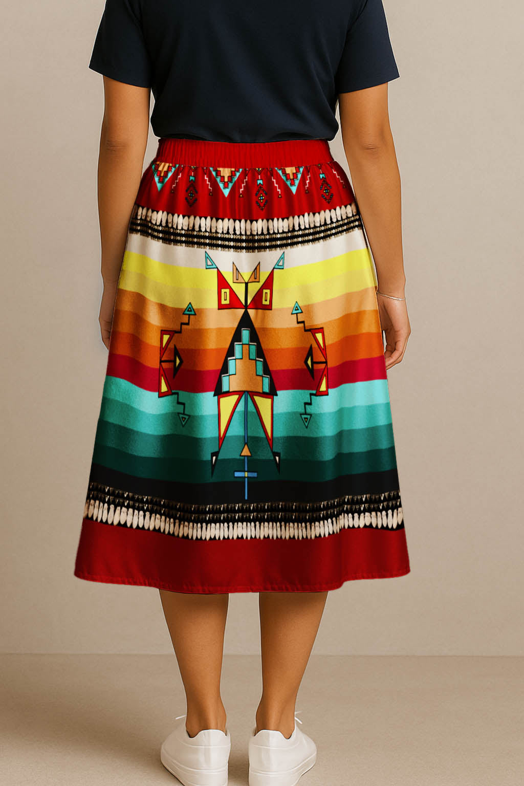Sentinel of the Plains Red 3 Elastic Waist Pocket Midi Skirt
