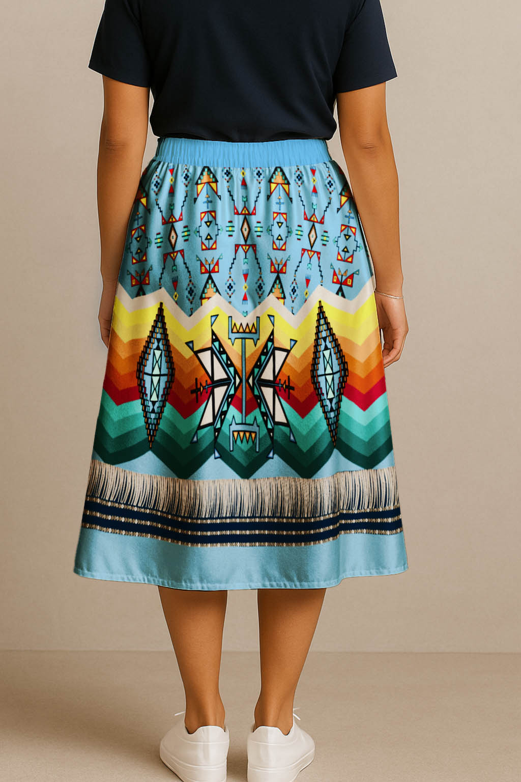 Sentinel of the Plains Turquoise 1 Elastic Waist Pocket Midi Skirt
