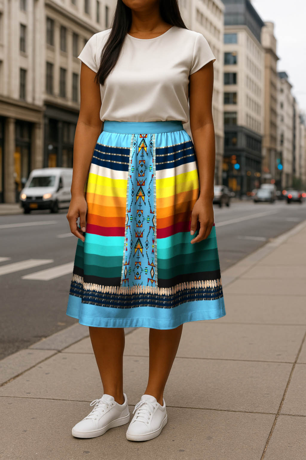 Sentinel of the Plains Turquoise 2 Elastic Waist Pocket Midi Skirt