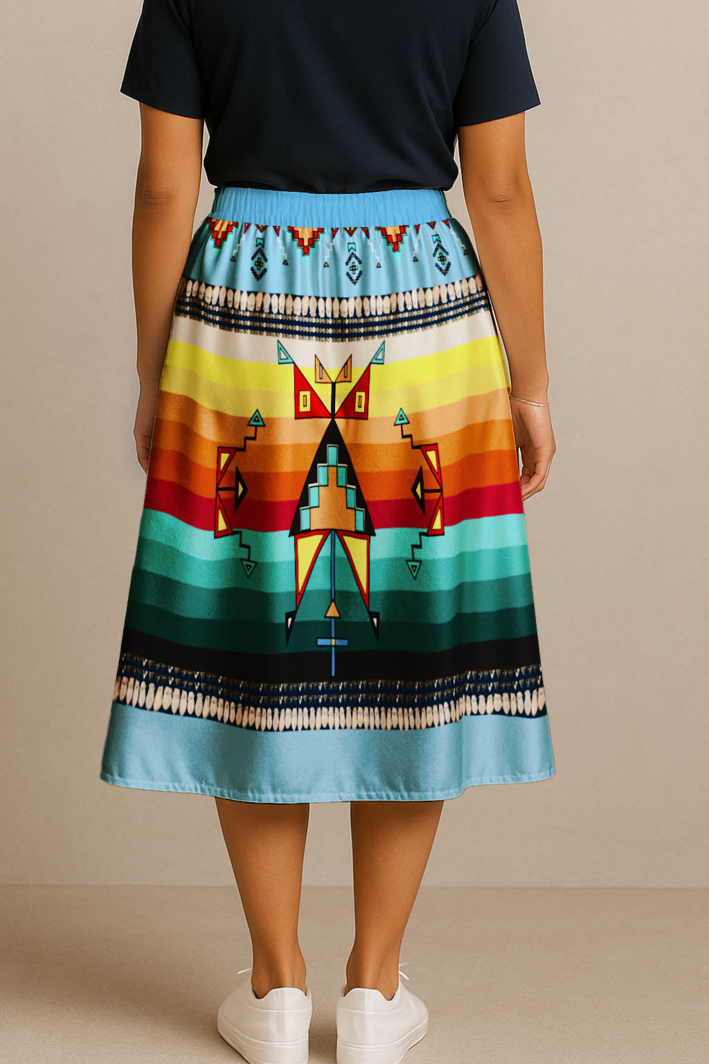 Sentinel of the Plains Turquoise 3 Elastic Waist Pocket Midi Skirt