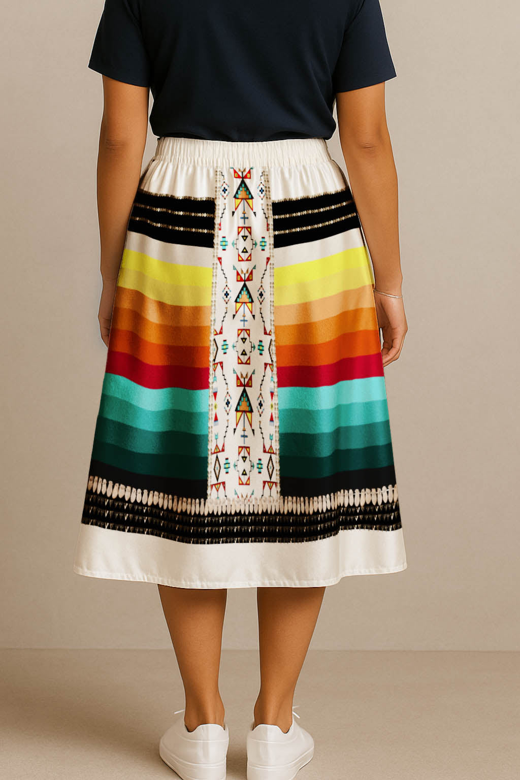 Sentinel of the Plains White 2 Elastic Waist Pocket Midi Skirt