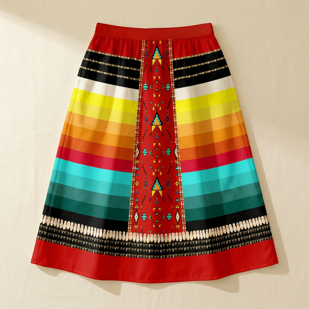 Sentinel of the Plains Red 2 Elastic Waist Pocket Midi Skirt