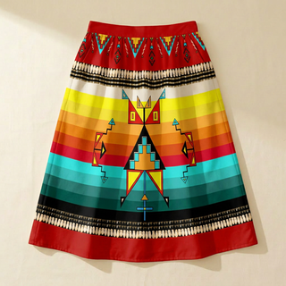 Sentinel of the Plains Red 3 Elastic Waist Pocket Midi Skirt
