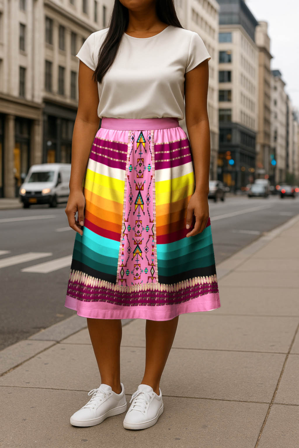 Sentinel of the Plains Pink 2 Elastic Waist Pocket Midi Skirt