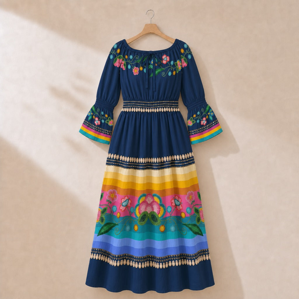 Skyberry Serenade Navy 1 Smocked Waist Peasant Dress