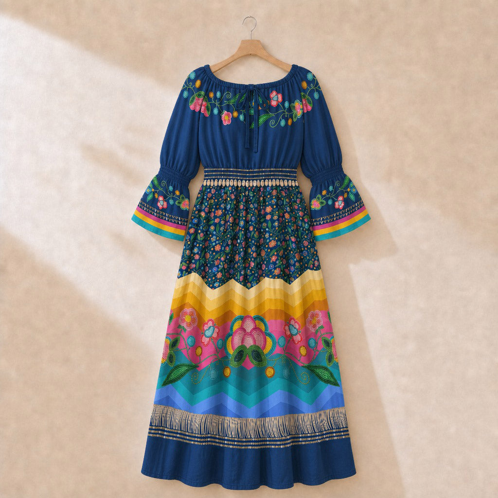 Skyberry Serenade Navy 3 Smocked Waist Peasant Dress