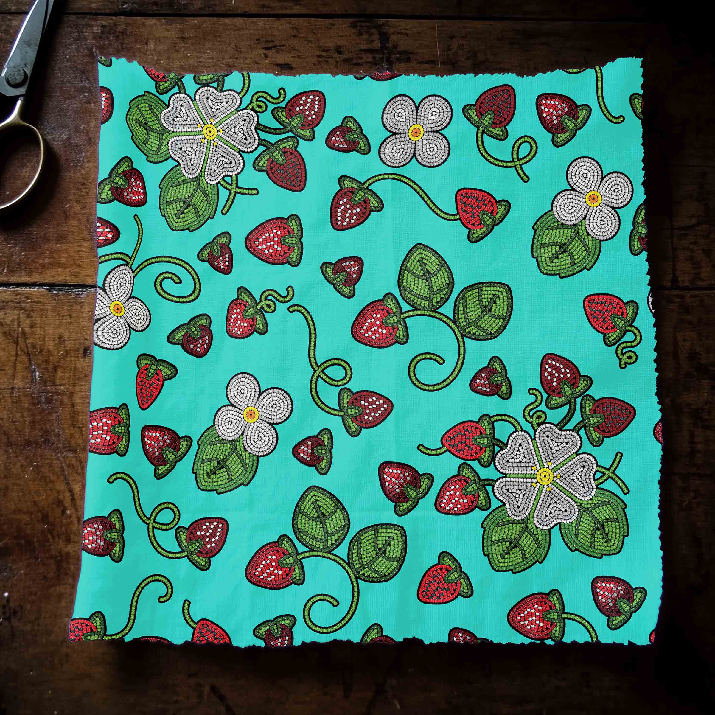 Strawberry Dreams Turquoise Satin Fabric By the Yard Pre Order