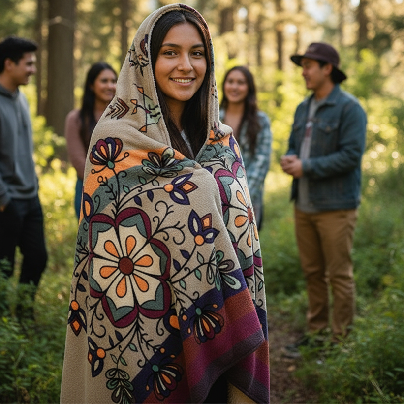 Aurora Petal Glow Women's Hooded Blanket