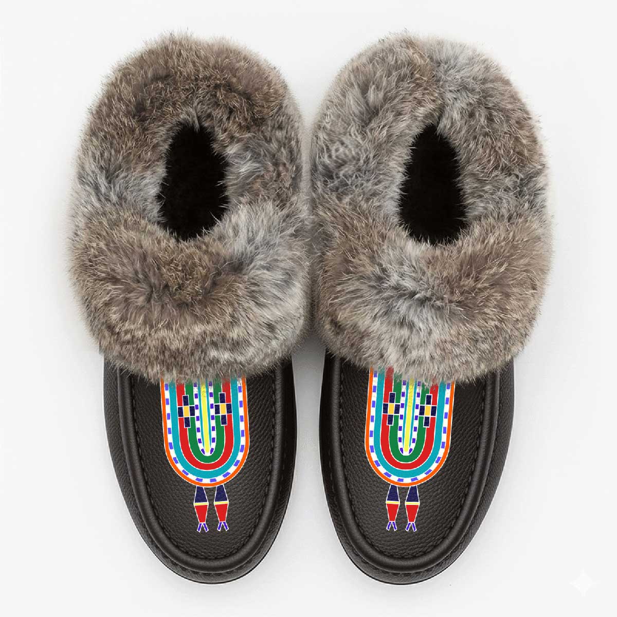 River Hold Brown Leather Mottled Fur Moccasin