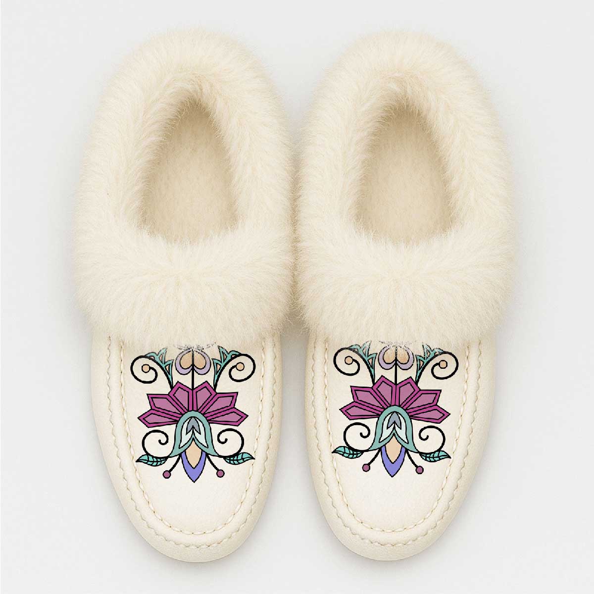 Moonlit Frost White Leather White Fur Moccasin