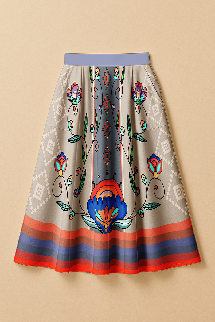 Threaded Whispers Earthy Elastic Waist Pocket Midi Skirt