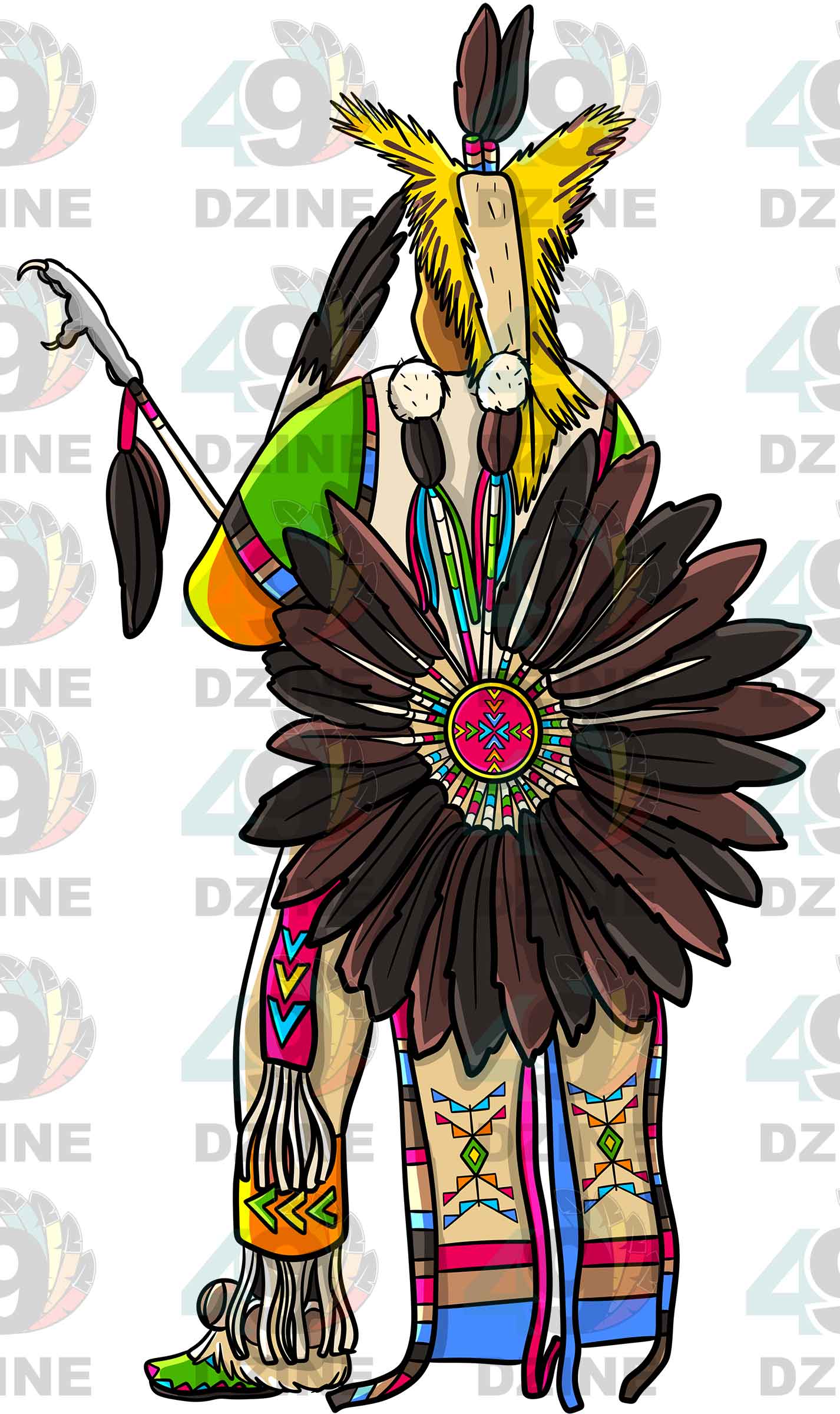 Traditional Powwow Man Dancer 5 Colored Transfer (Various Sizes)