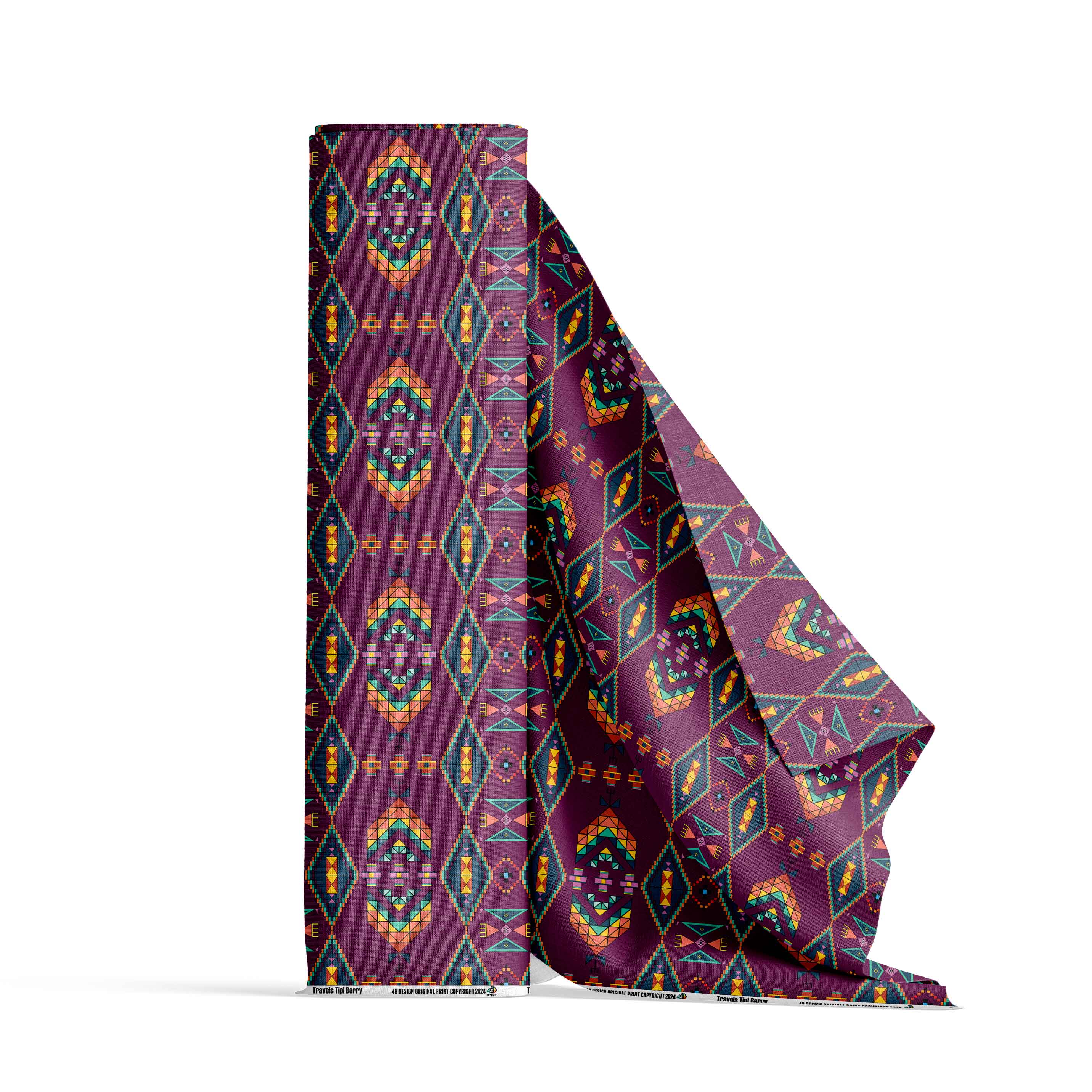 Travois Tipi Berry Satin Fabric By the Yard Pre Order