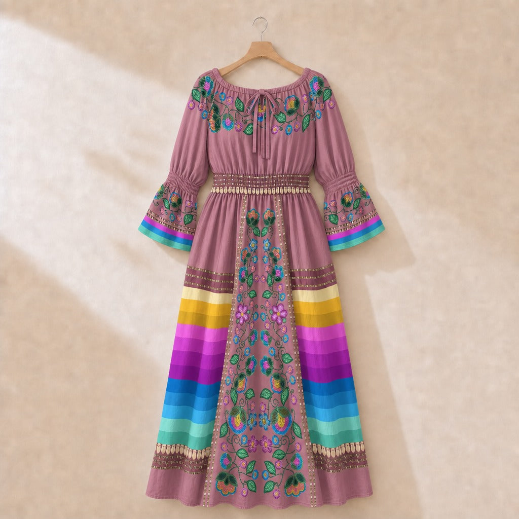 Turquoise Sunbeam Pink 2 Smocked Waist Peasant Dress