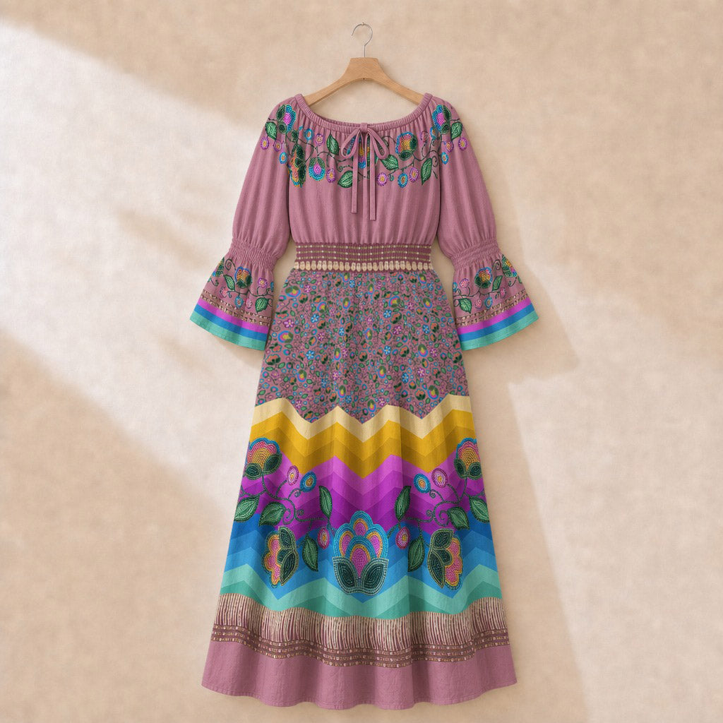 Turquoise Sunbeam Pink 3 Smocked Waist Peasant Dress