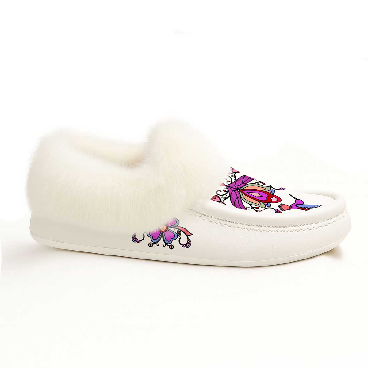 Frosted Leaf Spirit White Leather White Fur Moccasin
