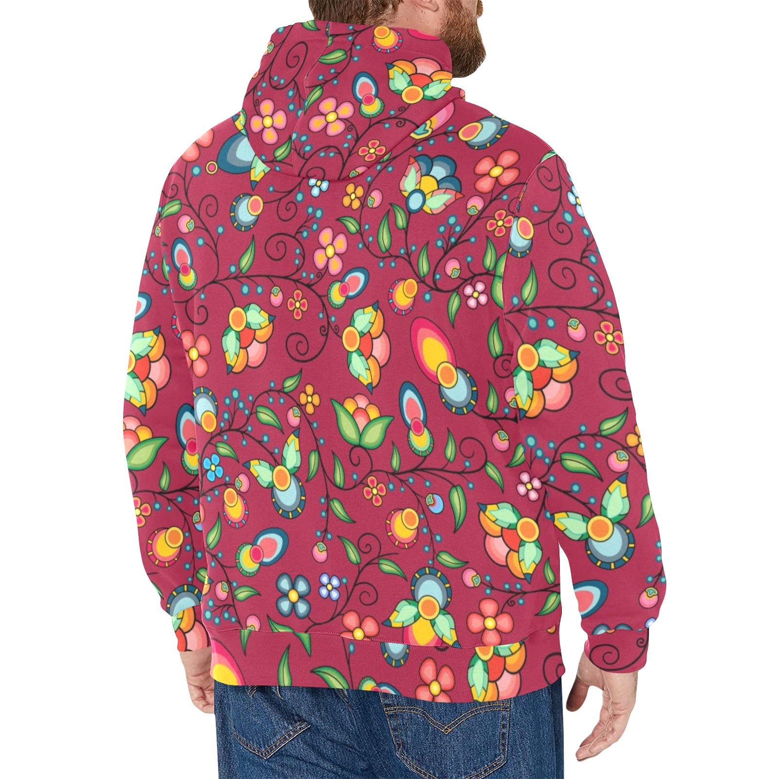 Floral Bounty Magenta Men's Long Sleeve Fleece Hoodie