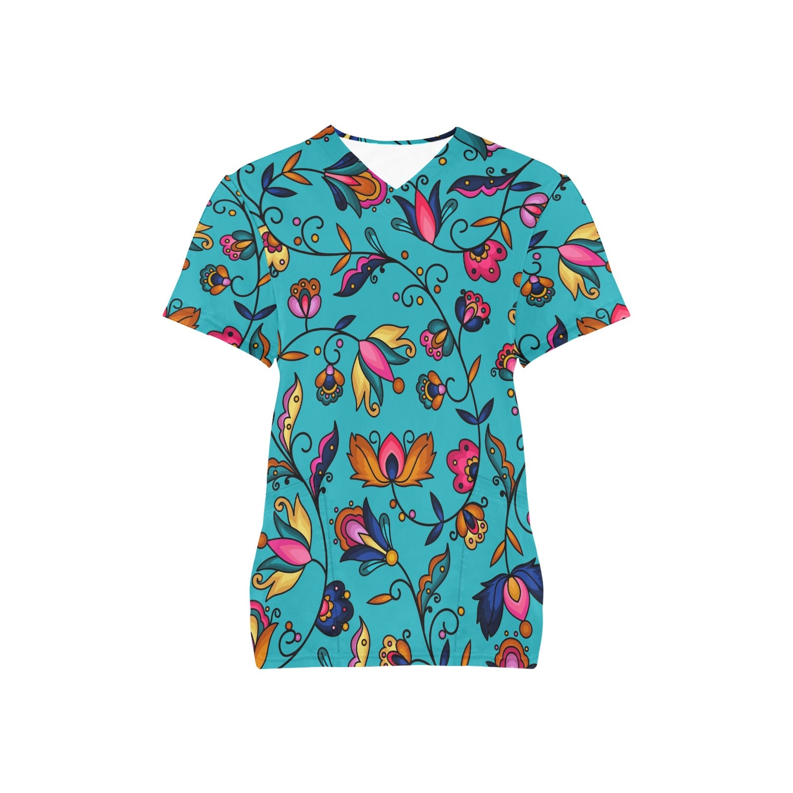 Copper Prairie Petals Turquoise Scrub Top