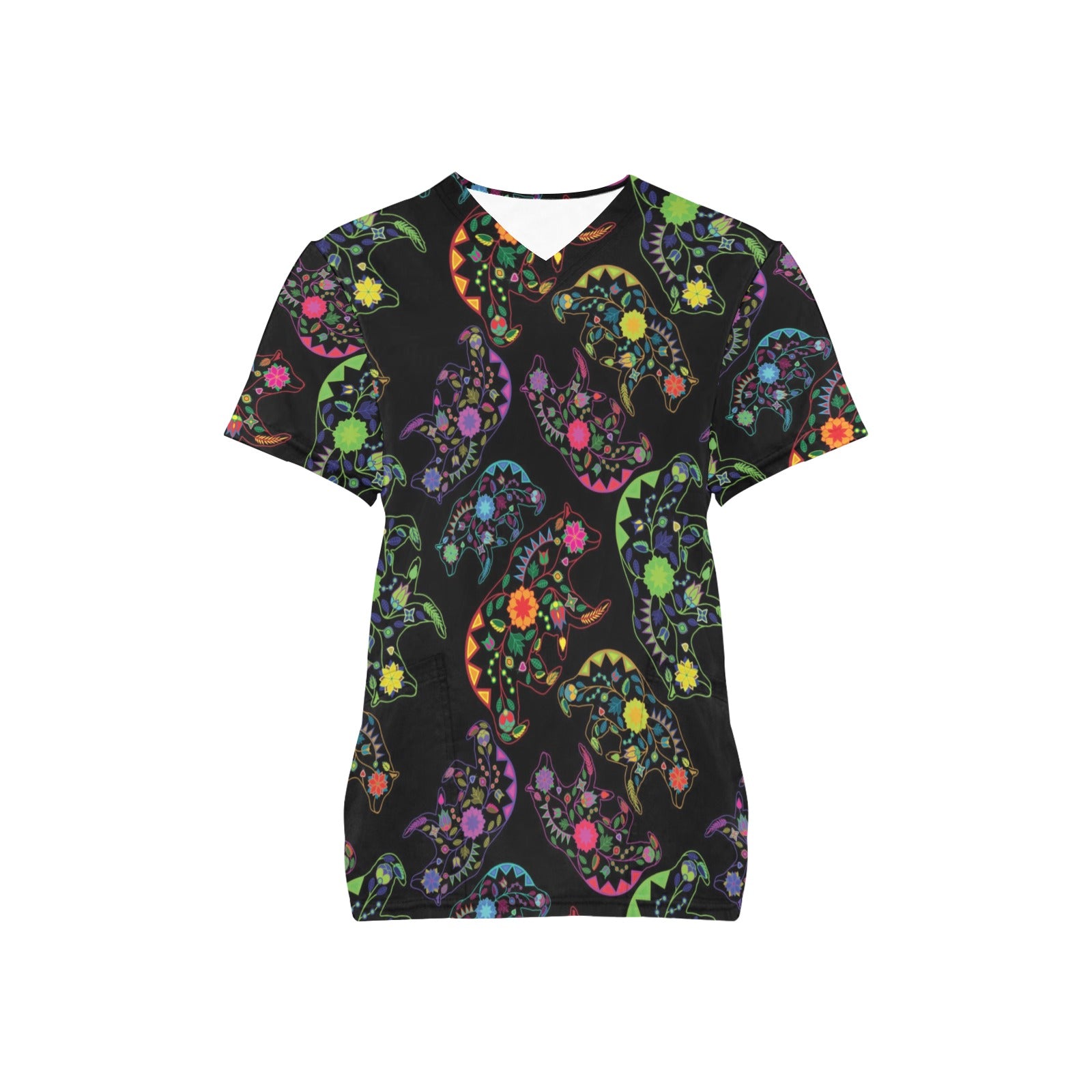 Neon Floral Bears Scrub Top