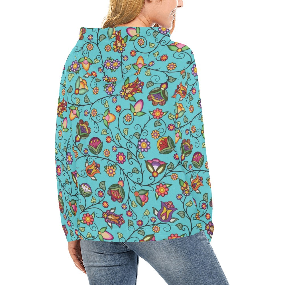 Heartbeat Petals Turquoise Hoodie for Women (USA Size)